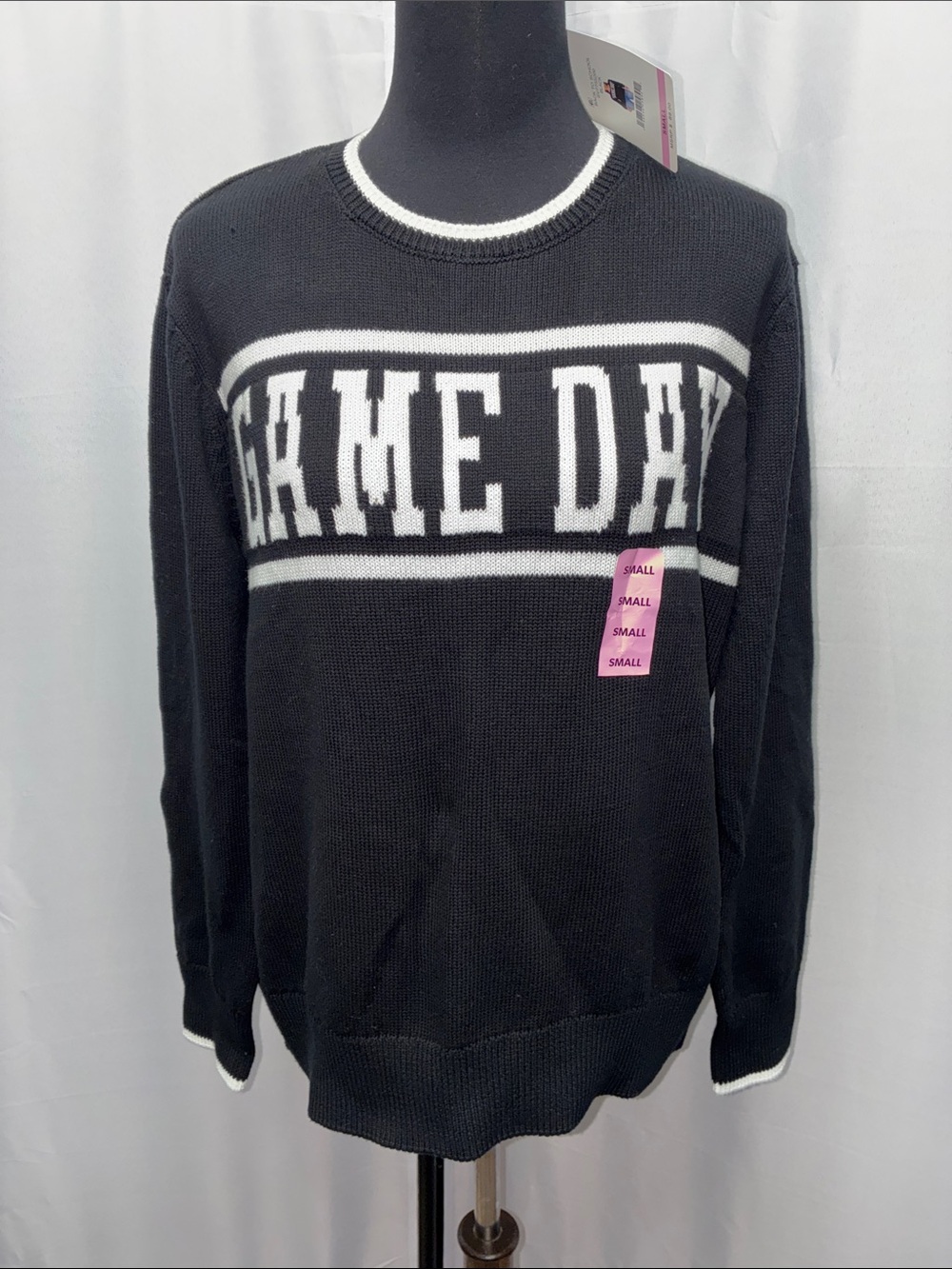 Vince Camuto Black & White 'GAME DAY' Crewneck Women’s Small Cotton Knit Sweater